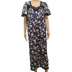 80s Pink Black Floral Christian Dior Pullover Nightgown Lounge Wear Dress Size S
